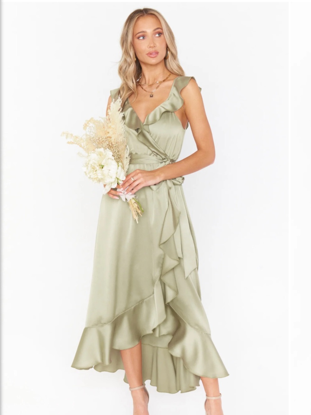 Show Me Your MuMu Samantha Ruffle Wrap Dress in Sage
